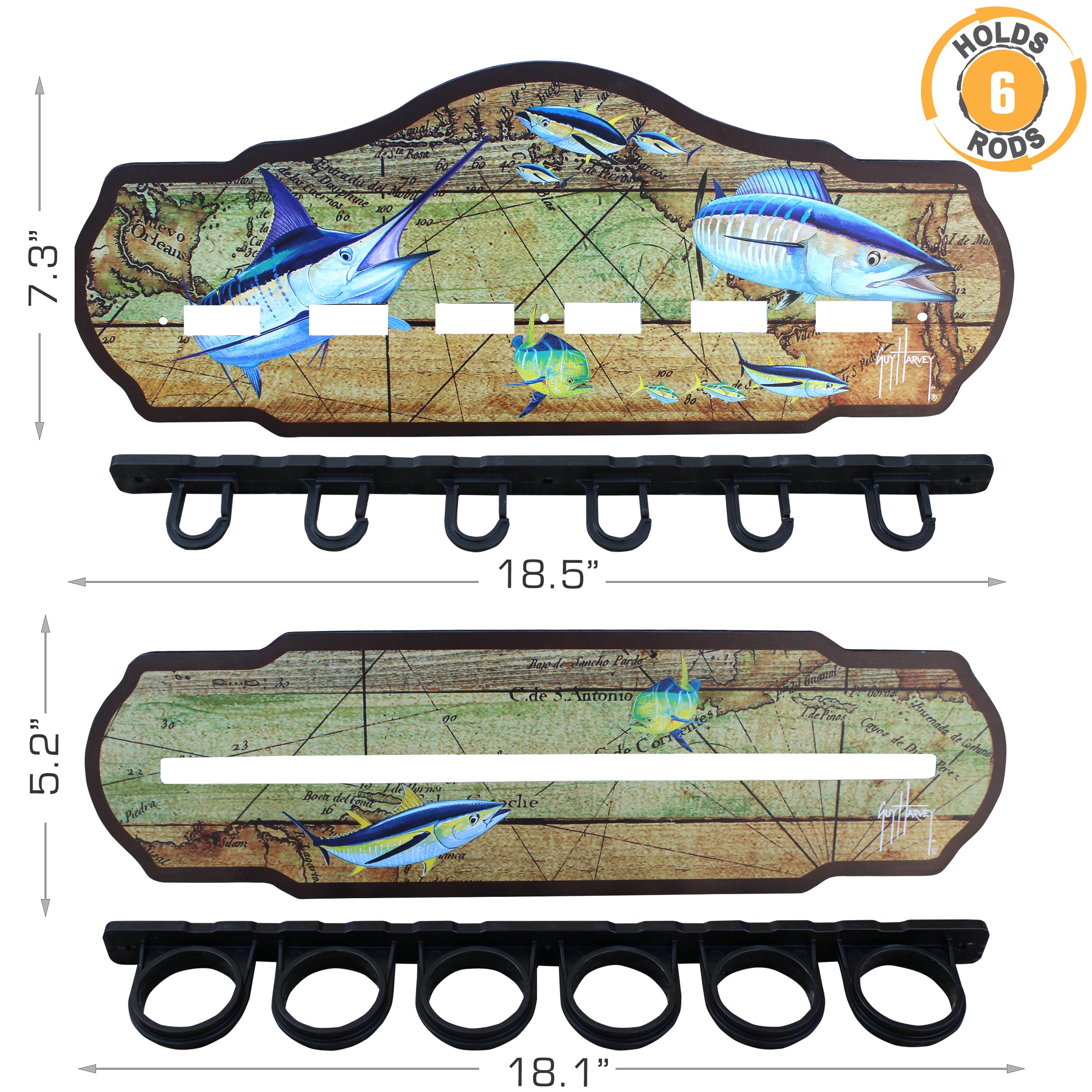 Guy Harvey Ancient Map 6 Rod Wall Rack View 3