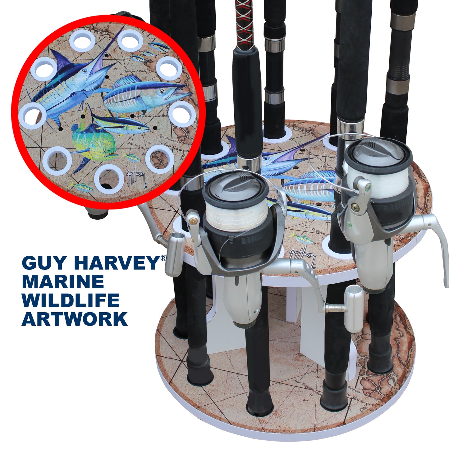 Guy Harvey Ancient Map Spinning 9 Rod Rack View 5