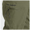 Close-up of olive green outdoor pants showing a zippered pocket with the brand name GUY HARVEY in black above it.