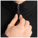 A close-up of the zipper on a black Guy Harvey coastal classic quarter zip