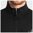 A close-up of the zipper on a black Guy Harvey coastal classic quarter zip