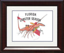 Framed artwork with a lobster and 'Florida Lobster Season' text.