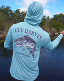 Back of man's back wearing Guy Harvey sweatshirt
