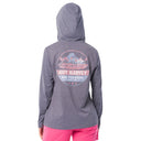 Gray hoodie with Guy Harvey logo on the back, worn by a women in pink pants.