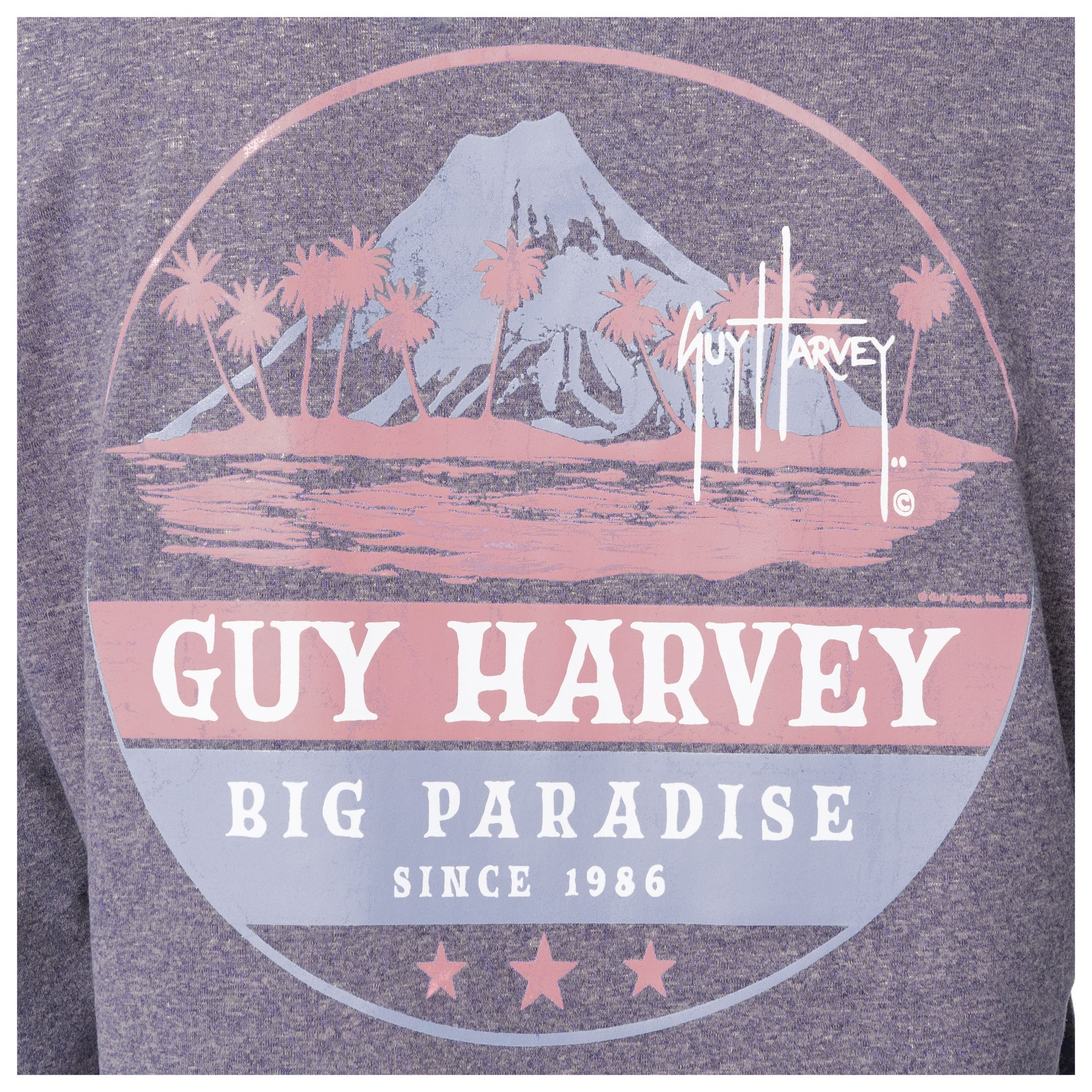 Gray t-shirt with Guy Harvey logo and Volcano design