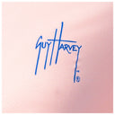Blue Guy Harvey logo on a pink background
