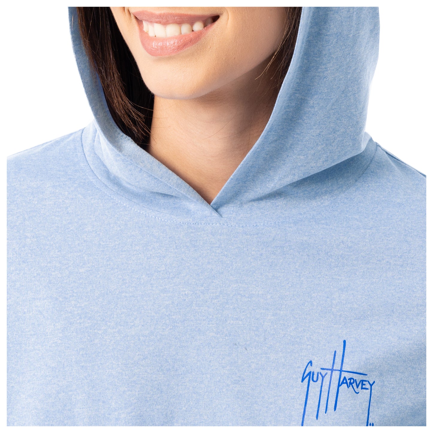Light blue hoodie with Guy Harvey logo on a white background