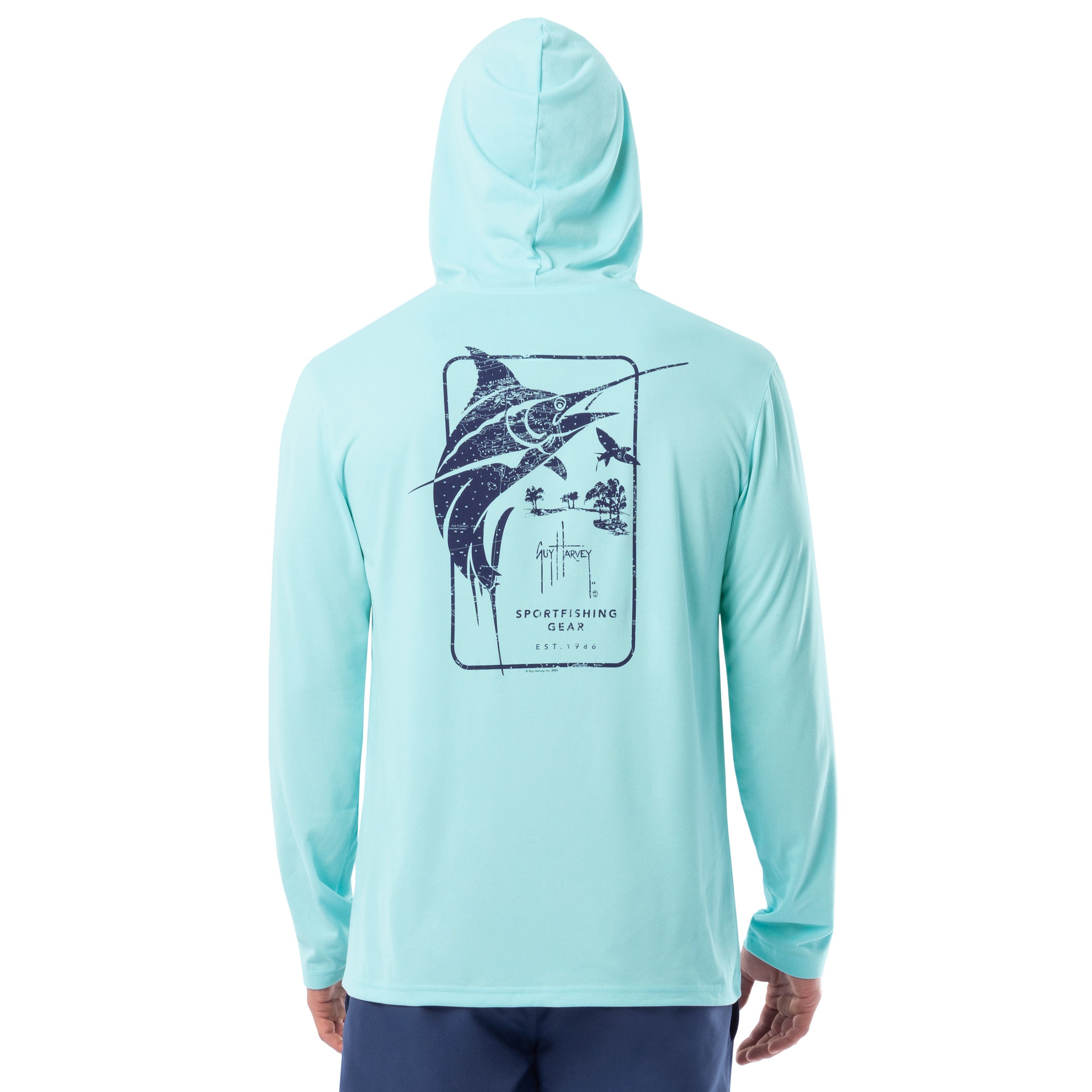 Men's Marlin Stencil Long Sleeve Performance Hoodie