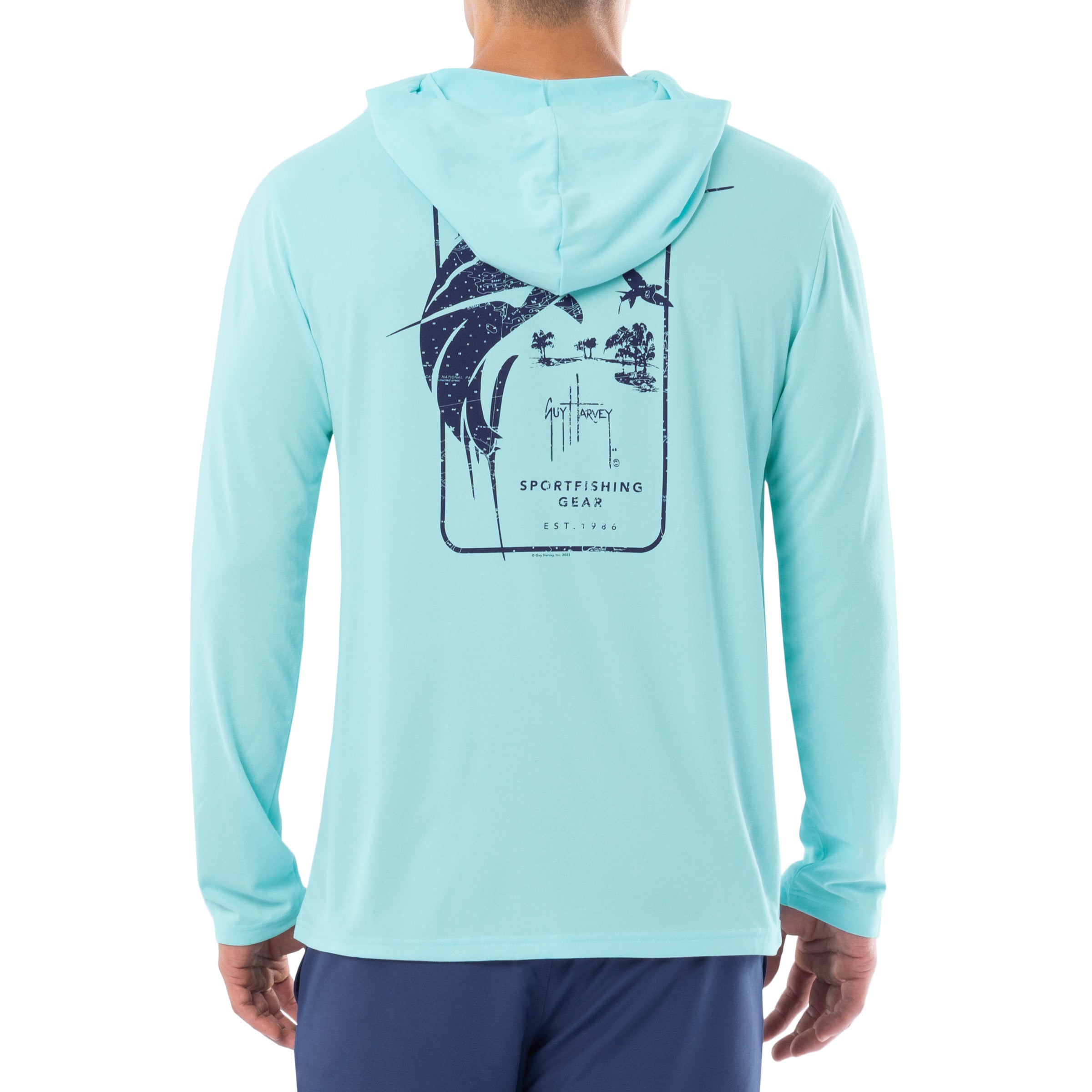 Men's Marlin Stencil Long Sleeve Performance Hoodie