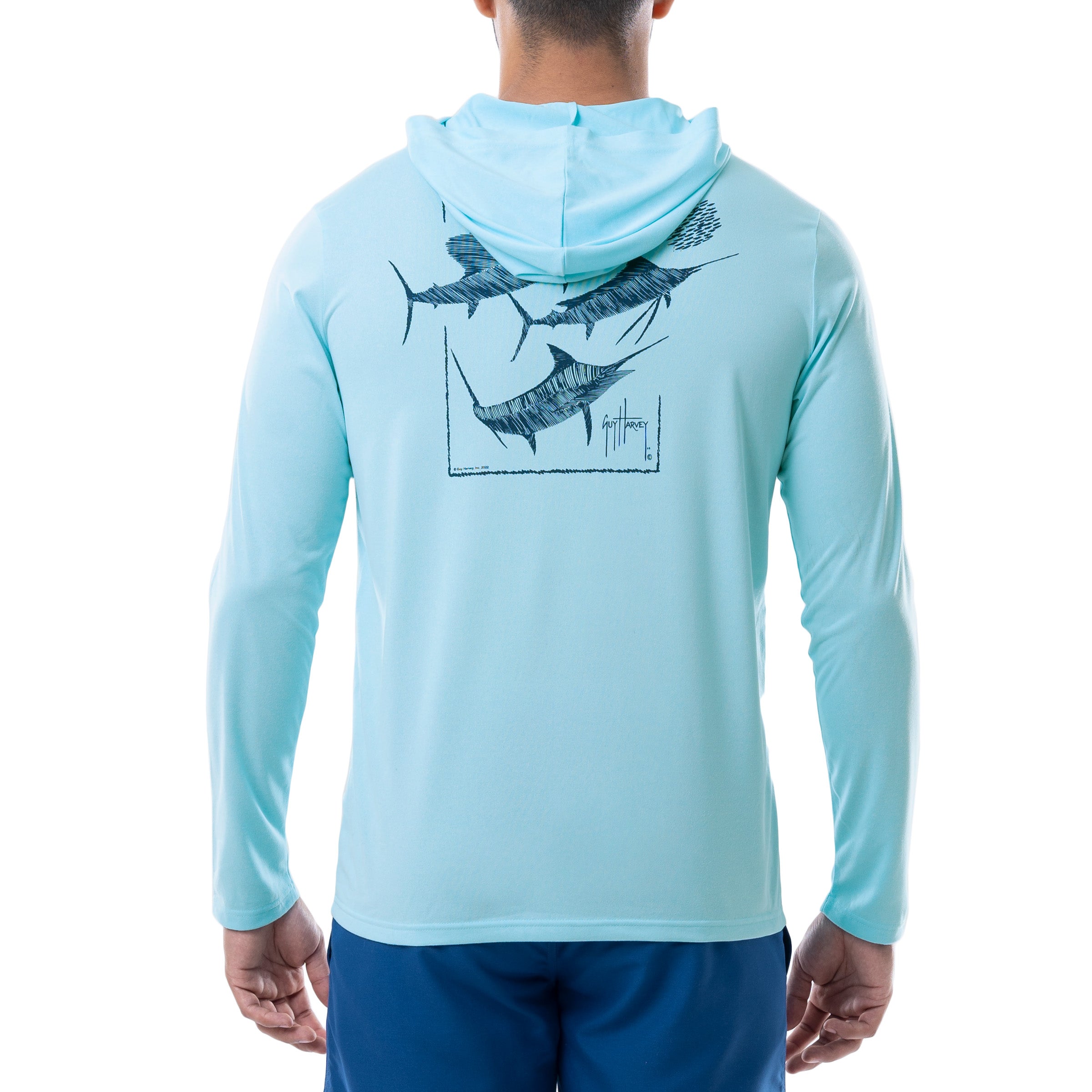 Men's Scribble Collage Marlin Long Sleeve Performance Hoodie View 4