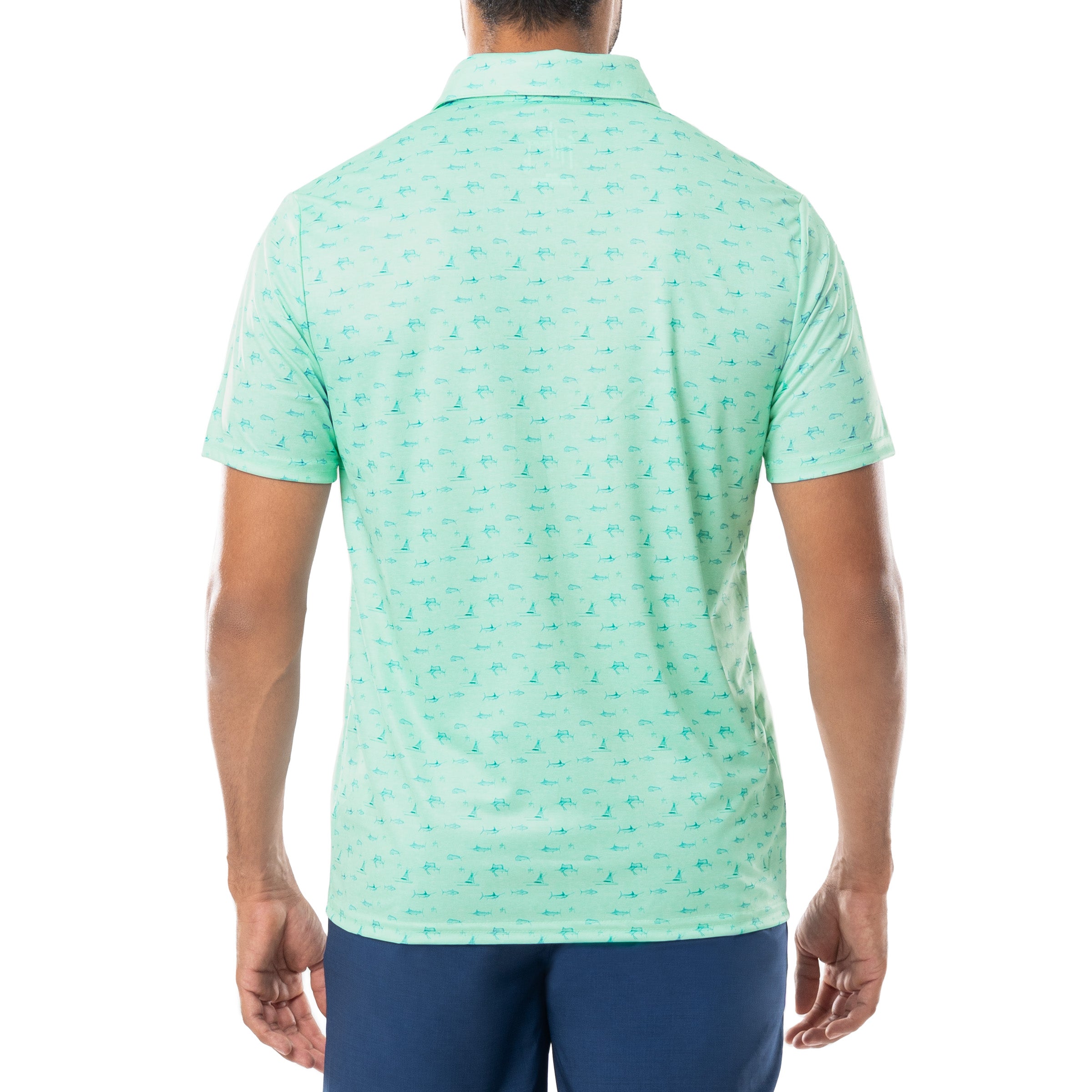 Men's Short Sleeve Green Printed Performance Polo Shirt