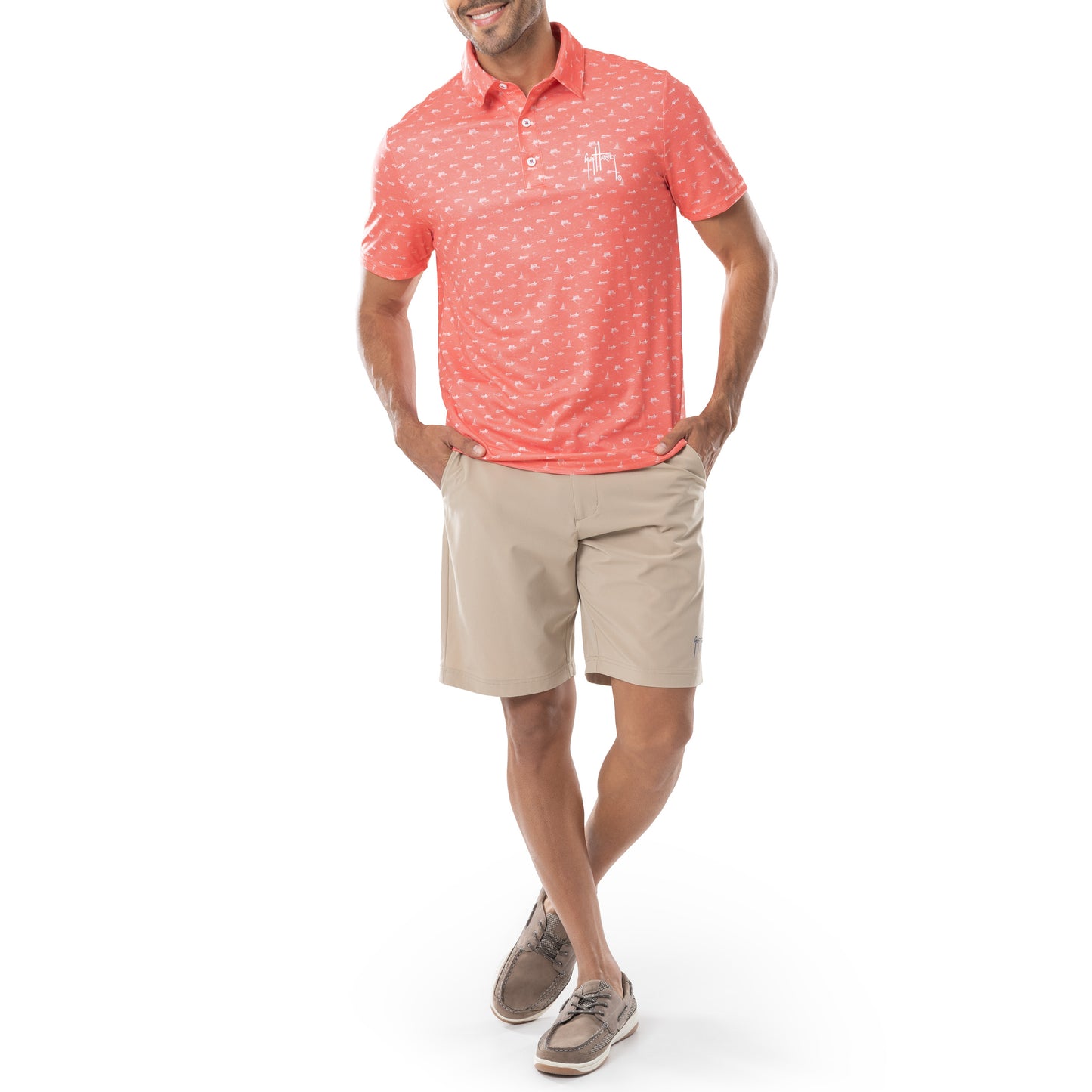 Men's Short Sleeve Coral Printed Performance Polo Shirt – Guy Harvey