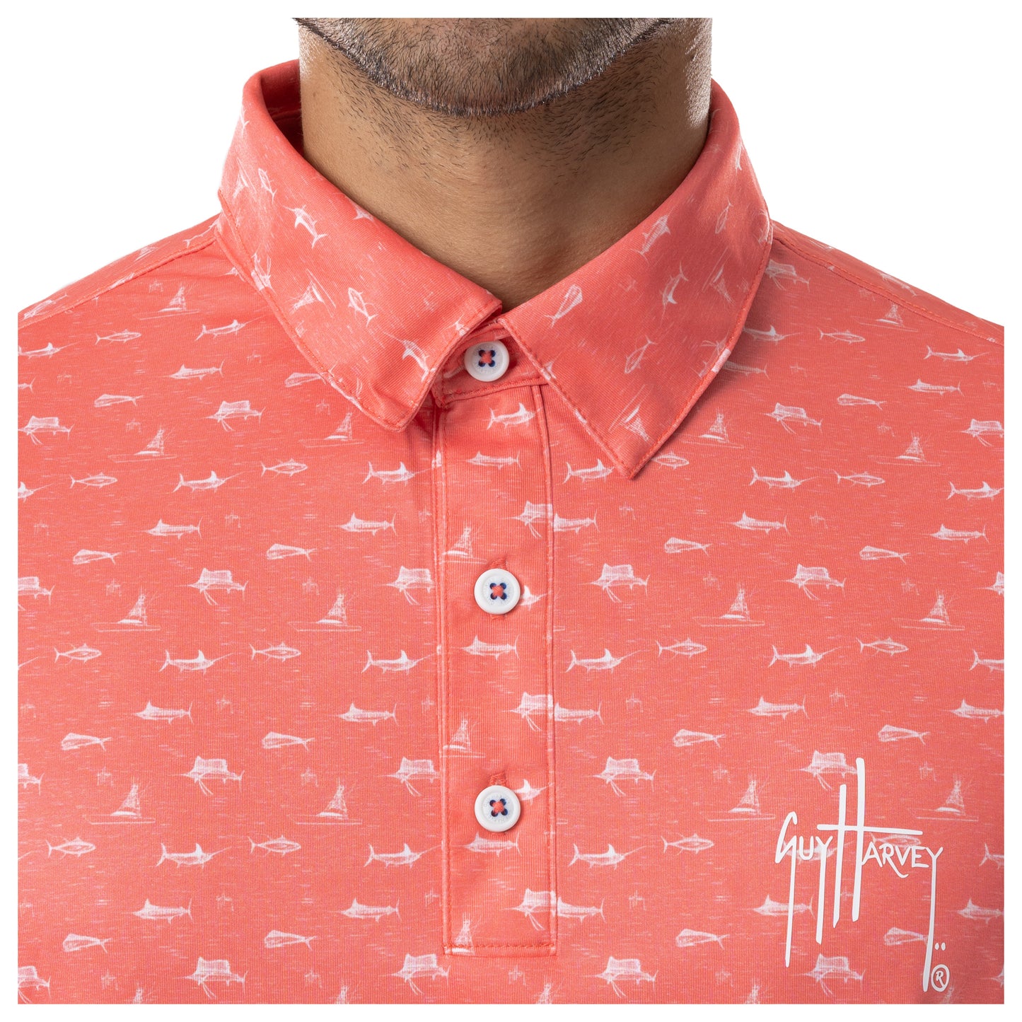 Men's Short Sleeve Coral Printed Performance Polo Shirt