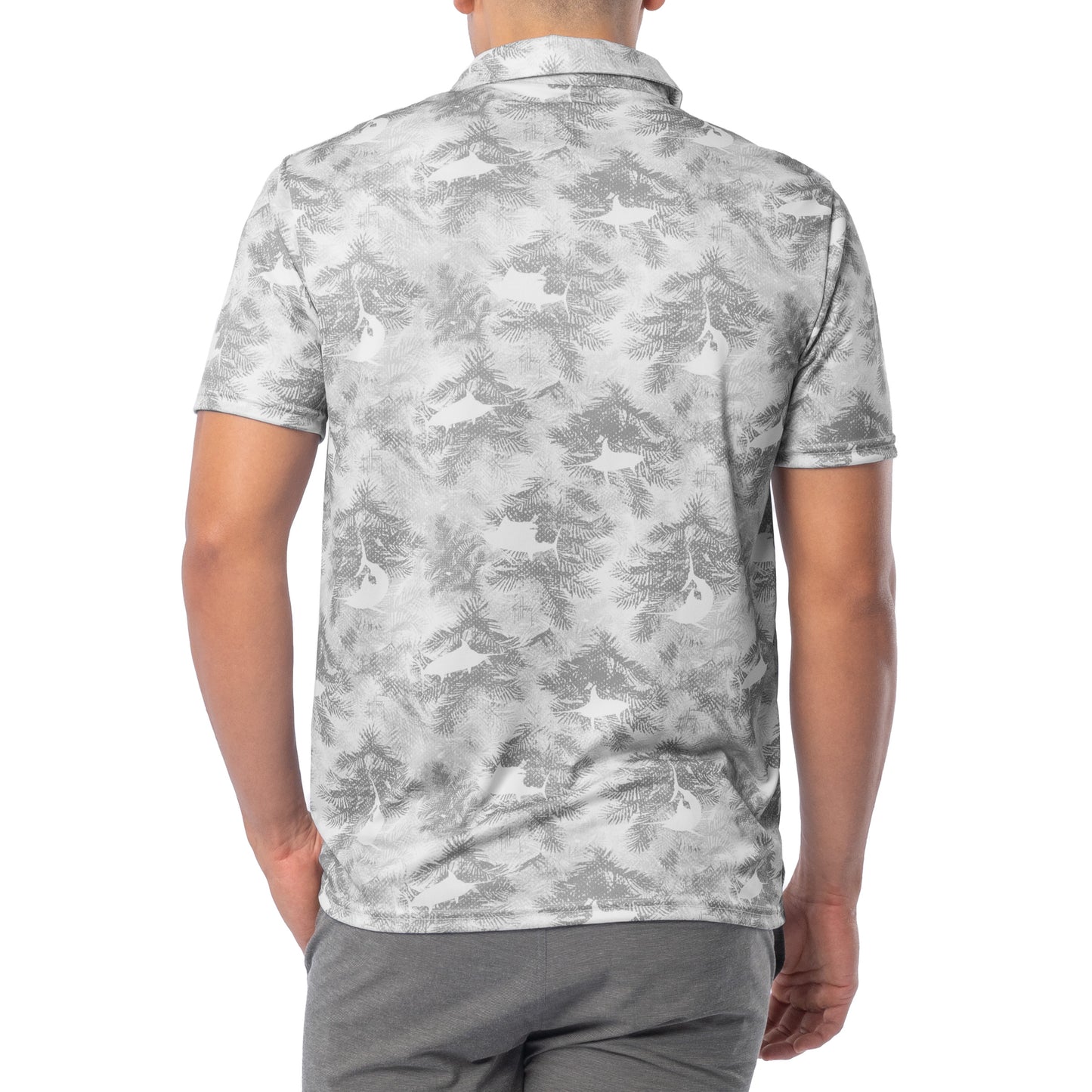 Men's Short Sleeve Urban Palms Gray Printed Performance Polo Shirt