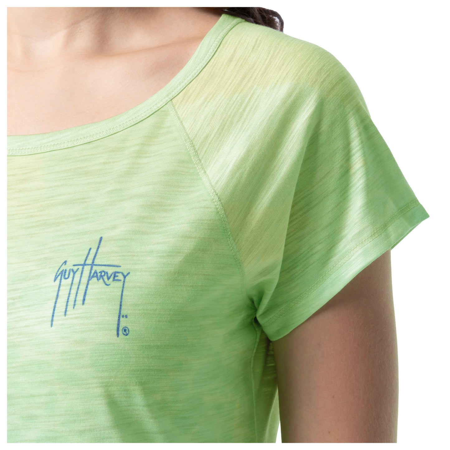 Closeup on the sleeves of the shirt. Relaxed fit is displayed.