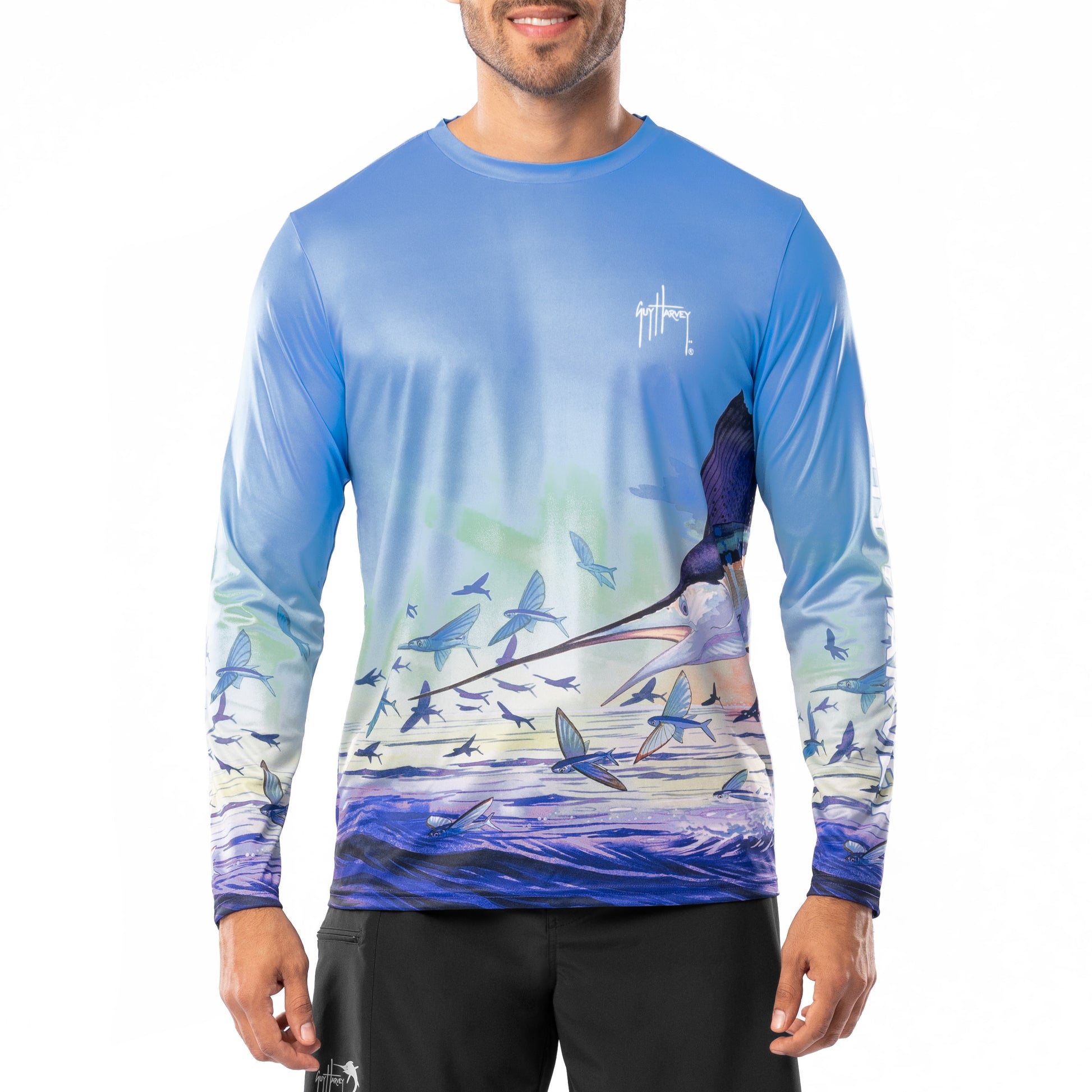 Guy Harvey | Men's Dueling Sailfish Long Sleeve Performance Shirt, XL