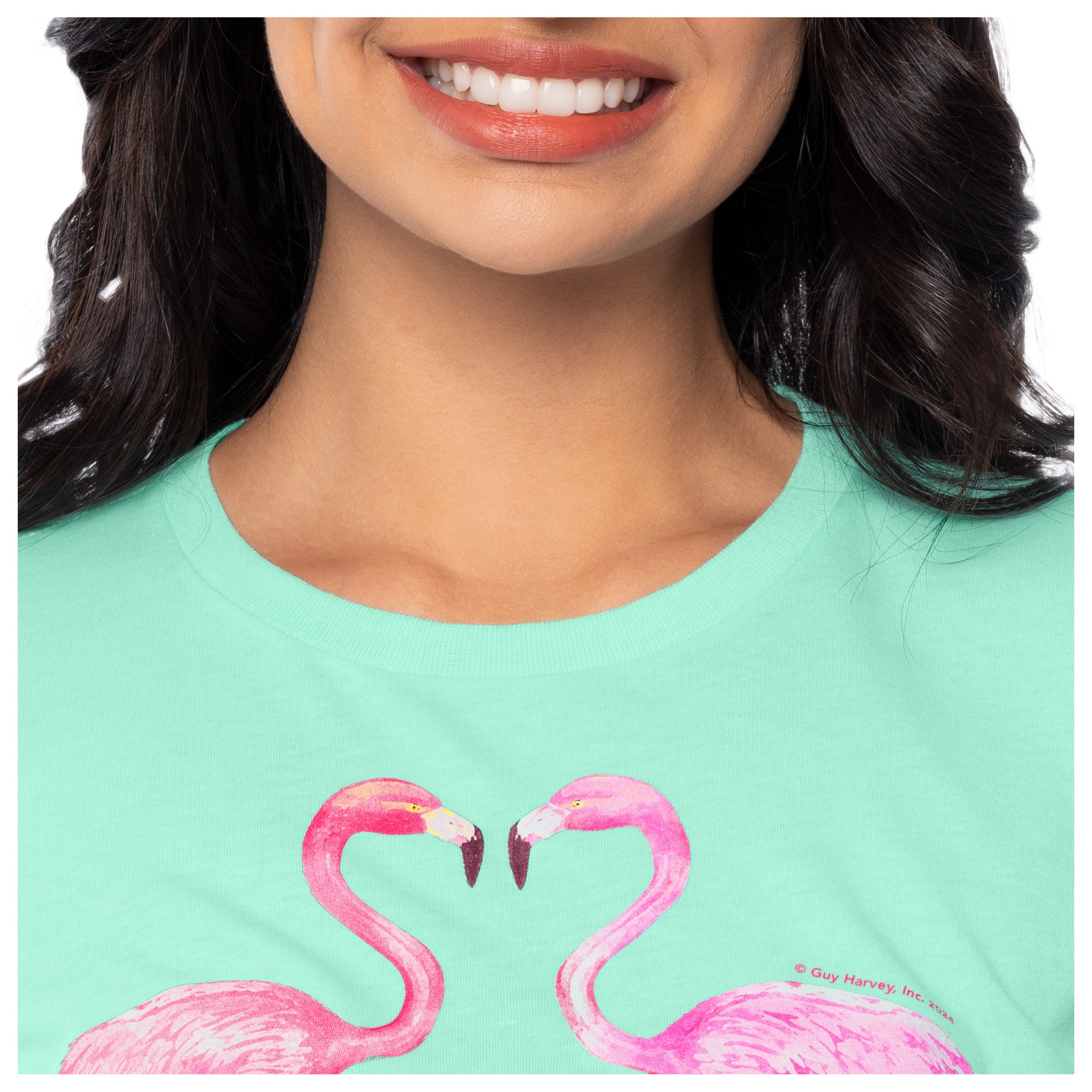 Ladies Flamingo Love Short Sleeve Crew Neck T-Shirt