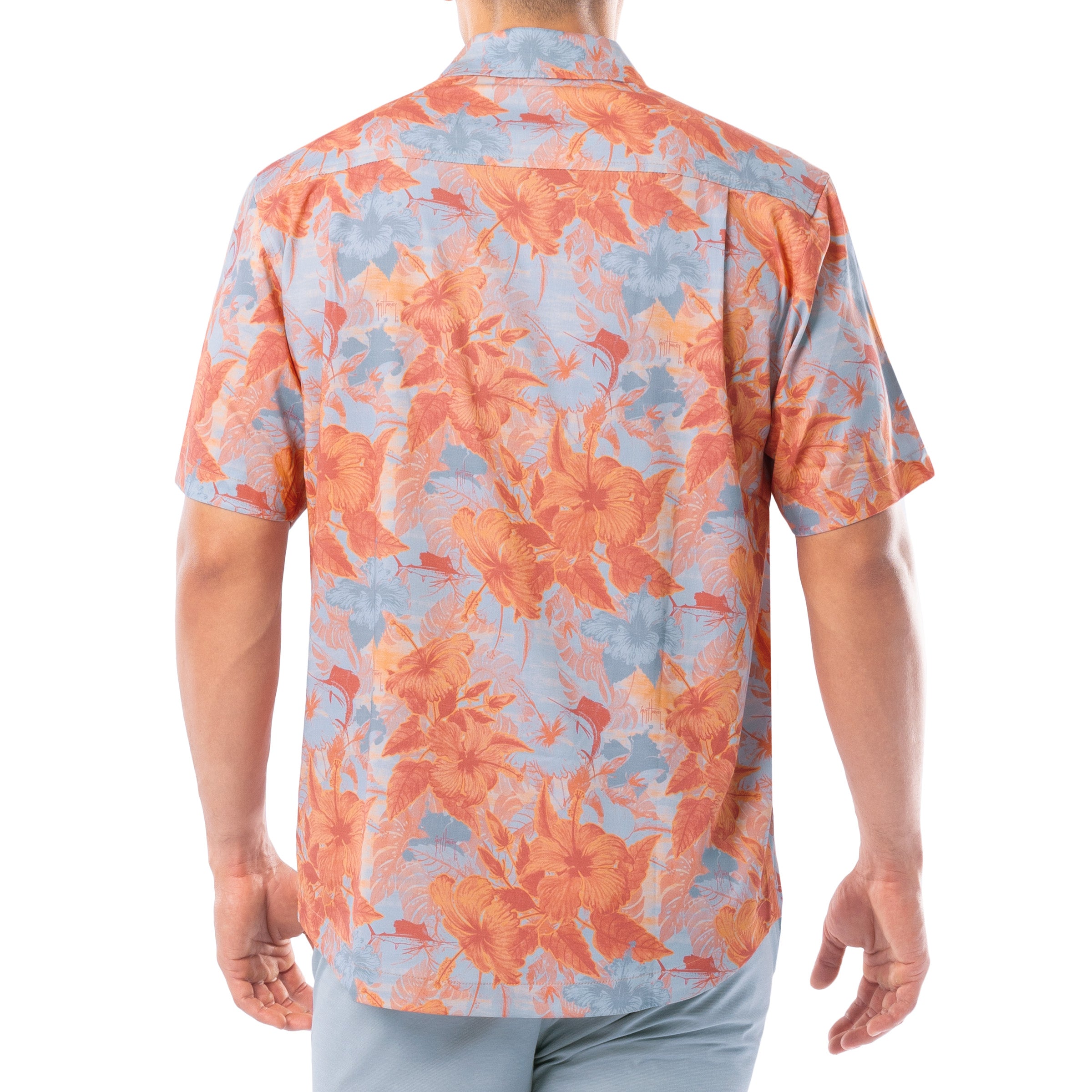 Men's Coral Hibiscus Key Printed Resort Shirt