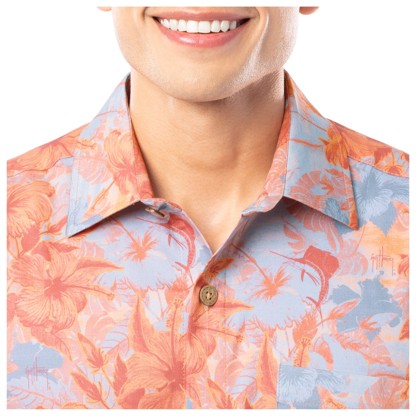 Men's Coral Hibiscus Key Printed Resort Shirt