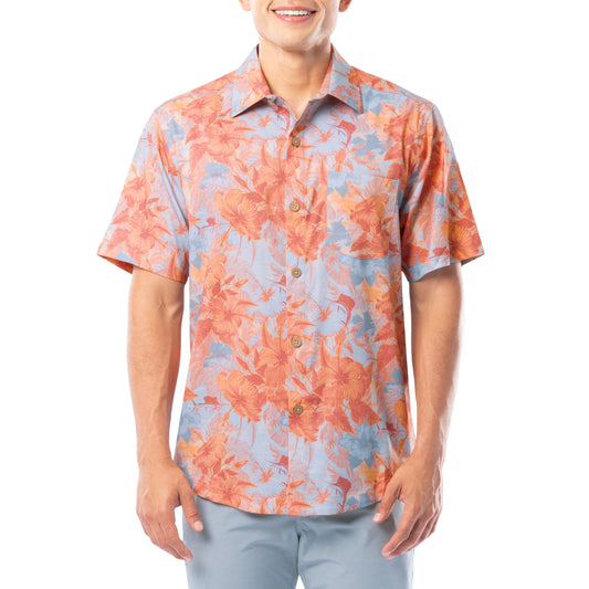 Men's Coral Hibiscus Key Printed Resort Shirt