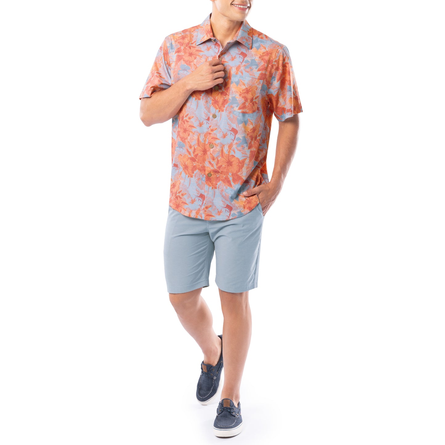 Men's Coral Hibiscus Key Printed Resort Shirt