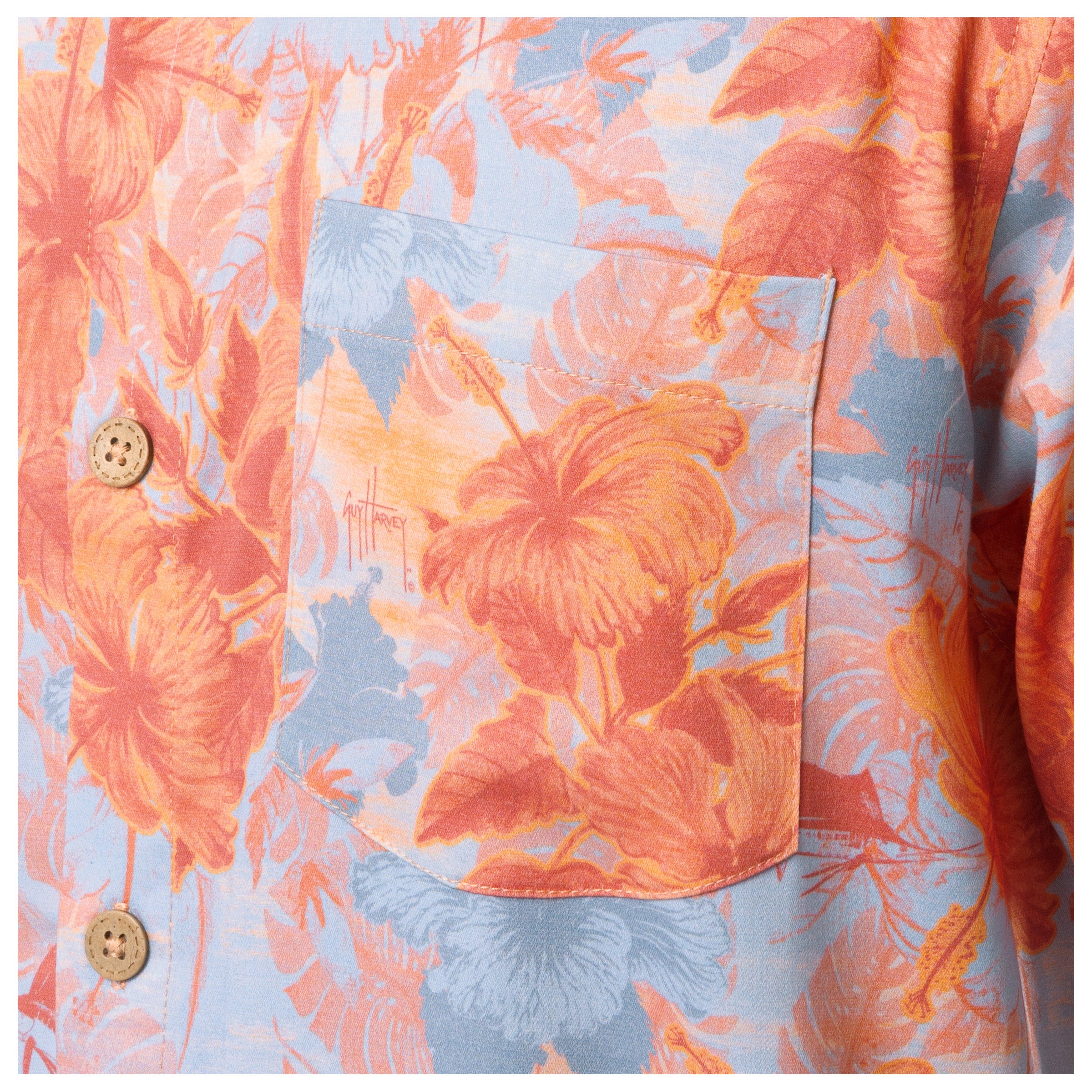 Men's Coral Hibiscus Key Printed Resort Shirt