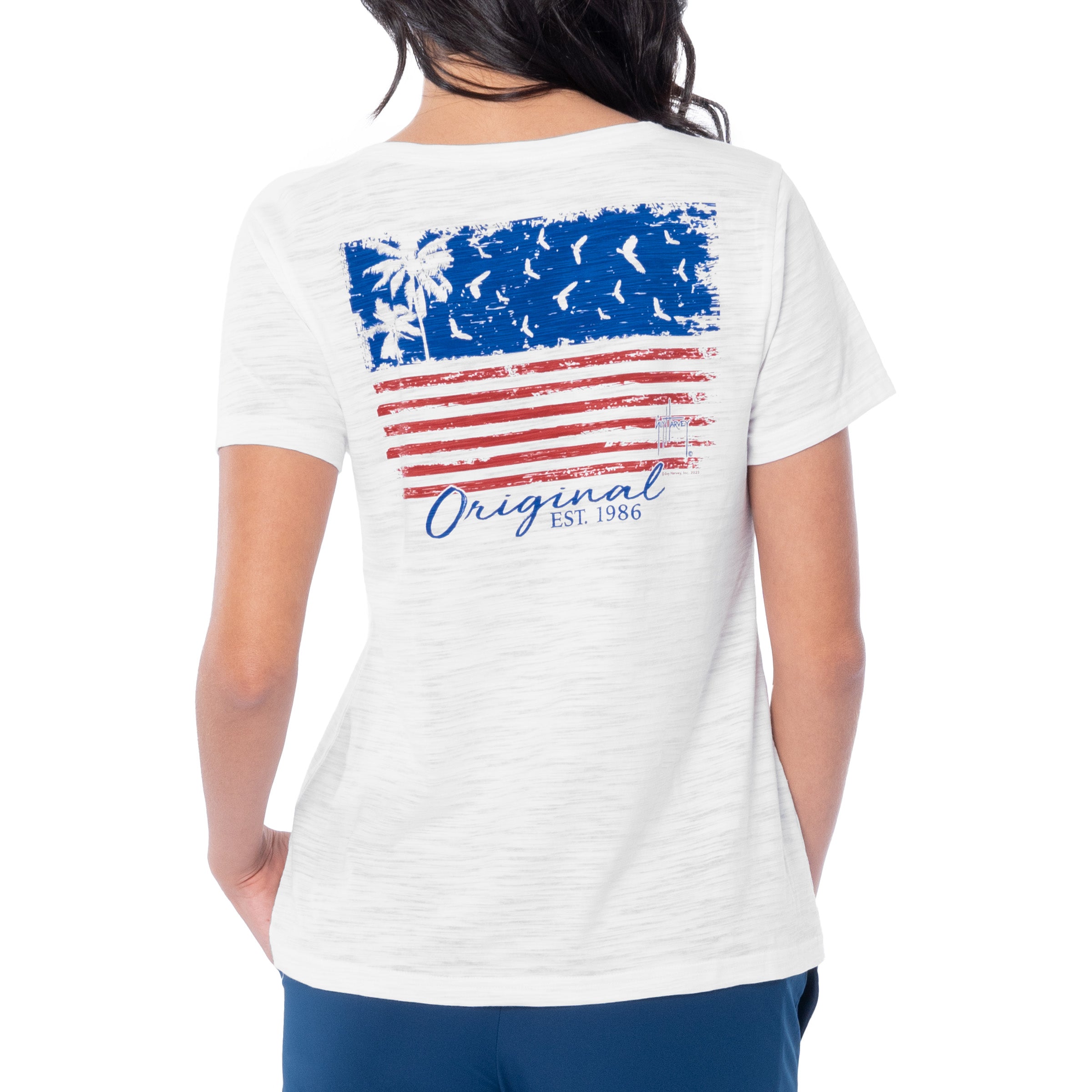 Ladies Palm Tree Flag Relaxed V-Neck Top