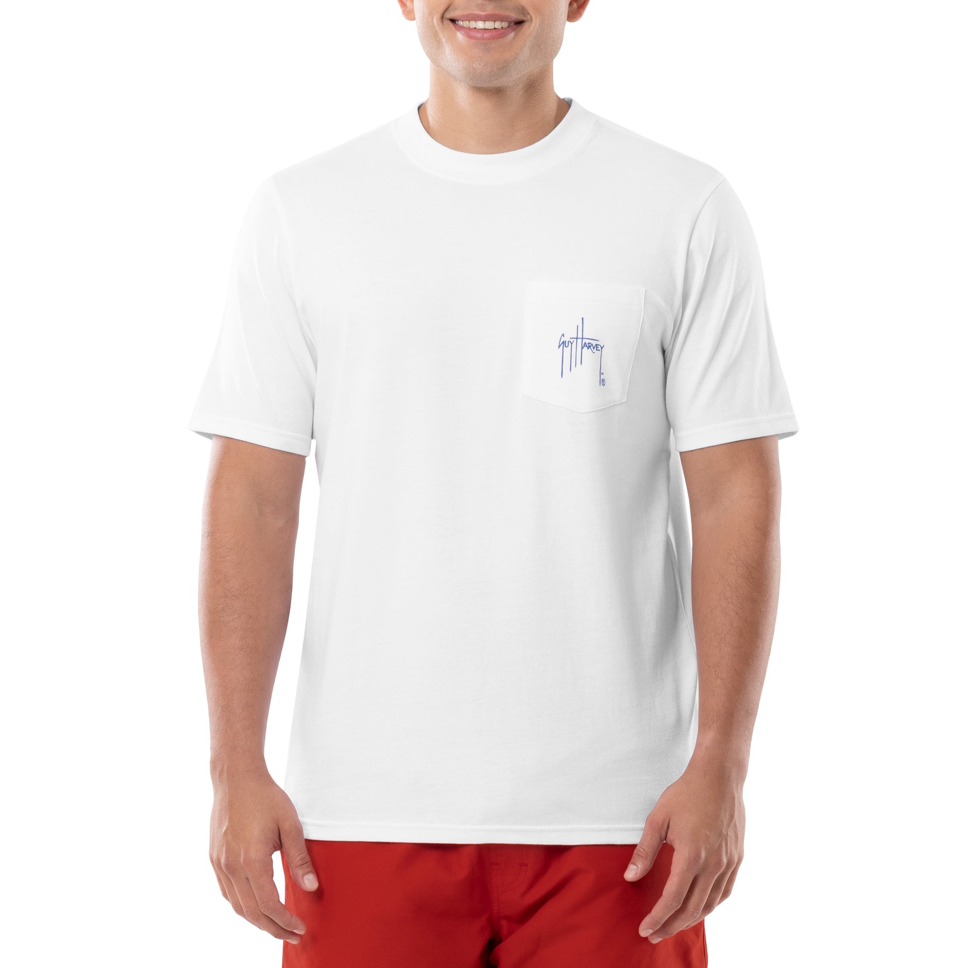 Mens Vintage Sport Fishing Pocket Short SleeveT-Shirt - White - Medium