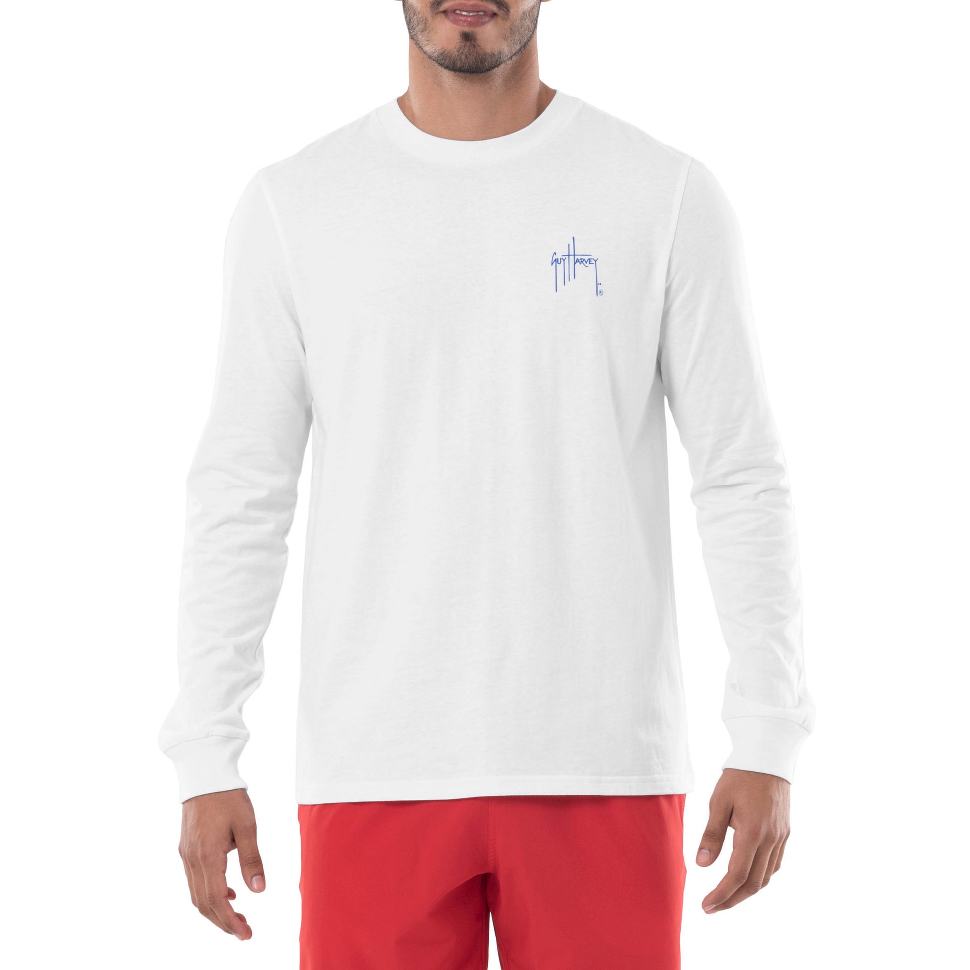 Guy Harvey Mens Silver Kingfish Long Sleeve T-Shirt - White - Medium