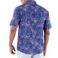 Short Sleeve Fishing Shirt with Printed Hibiscus Pattern in Blue - Back View View 9