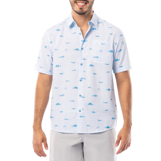 Mens ClearWater Aqua Short Sleeve Button Down Fishing Shirt Size L NWOT