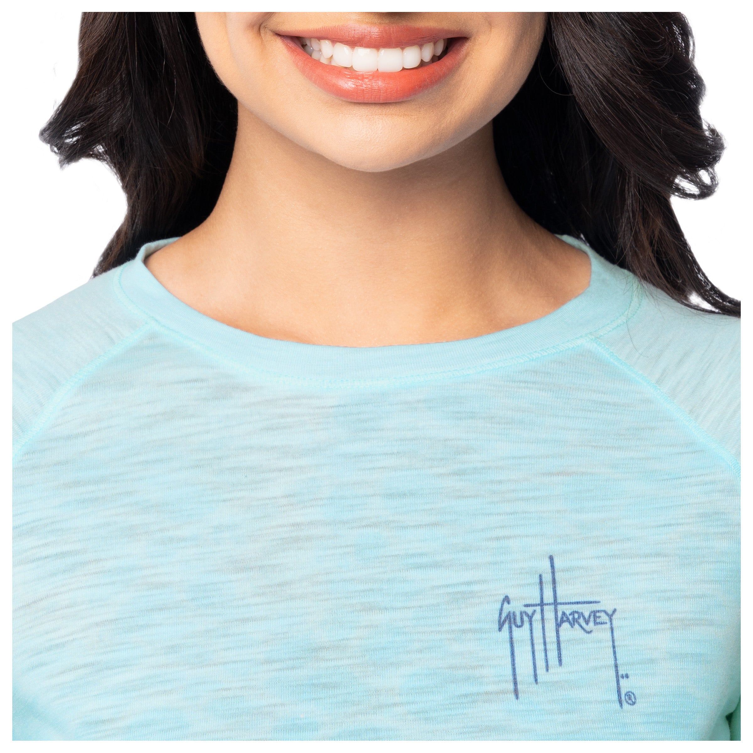 Ladies Aqua Long Sleeve Raglan Slub Shirt