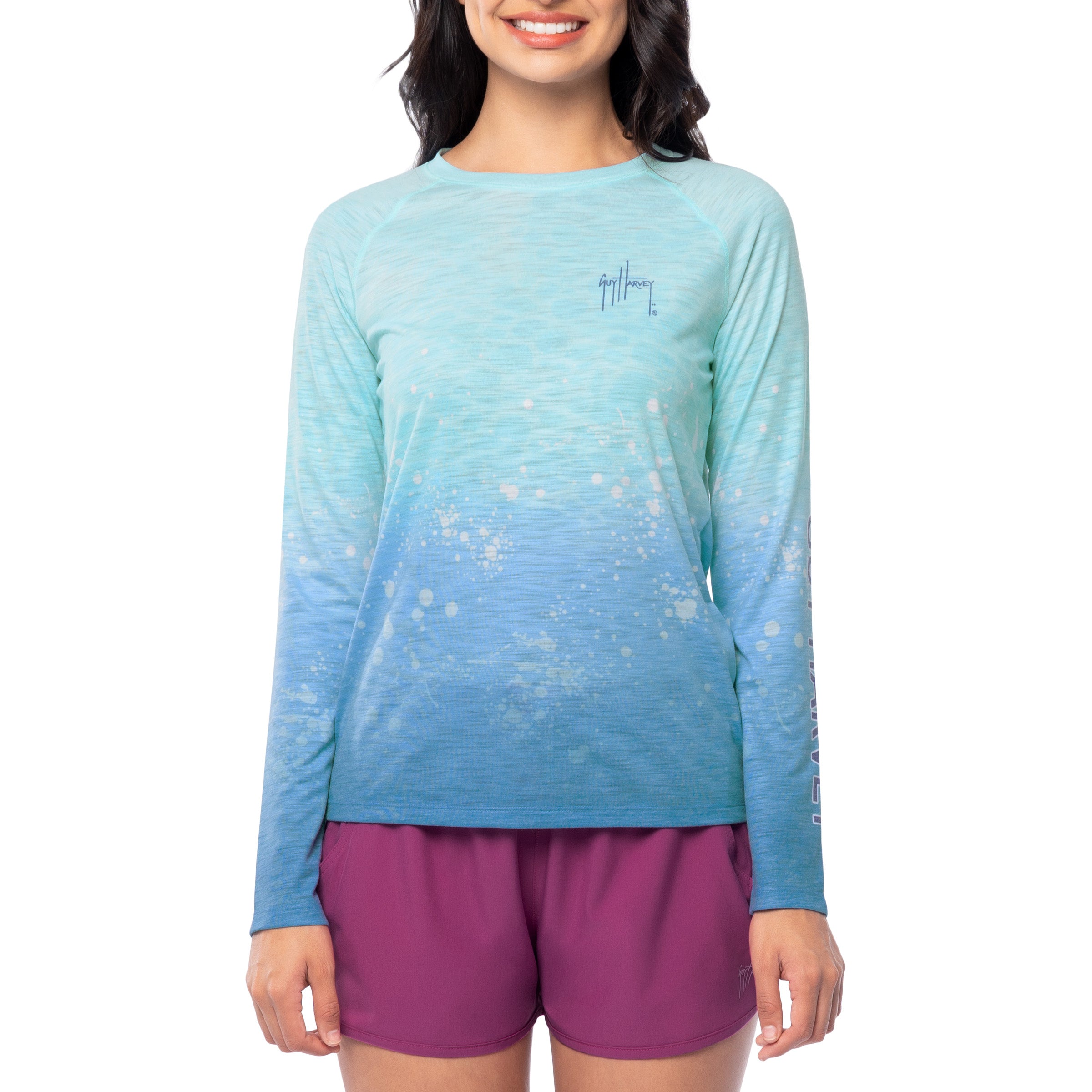 Ladies Aqua Long Sleeve Raglan Slub Shirt