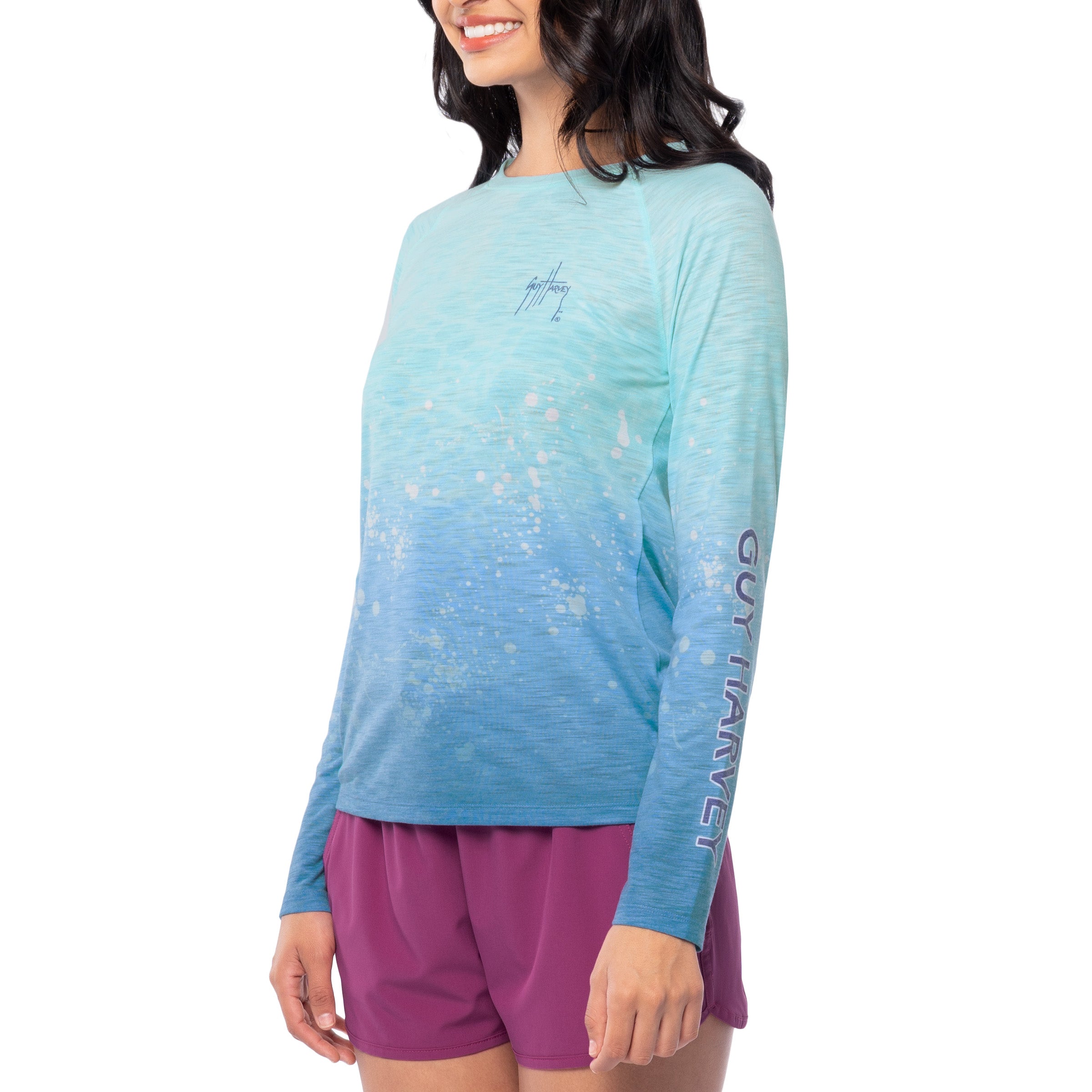 Ladies Aqua Long Sleeve Raglan Slub Shirt