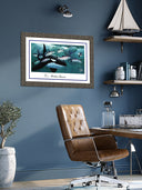 A framed artwork on a wall