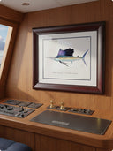 A framed image of a marlin