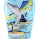 Illustration of various fish on a blue background