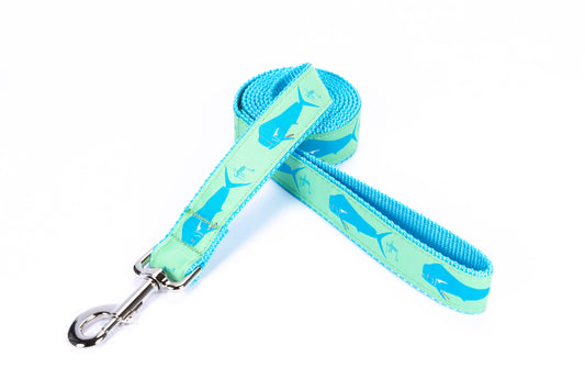 Guy Harvey Green Dorado Dog Leash with aqua fish design on durable nylon strap