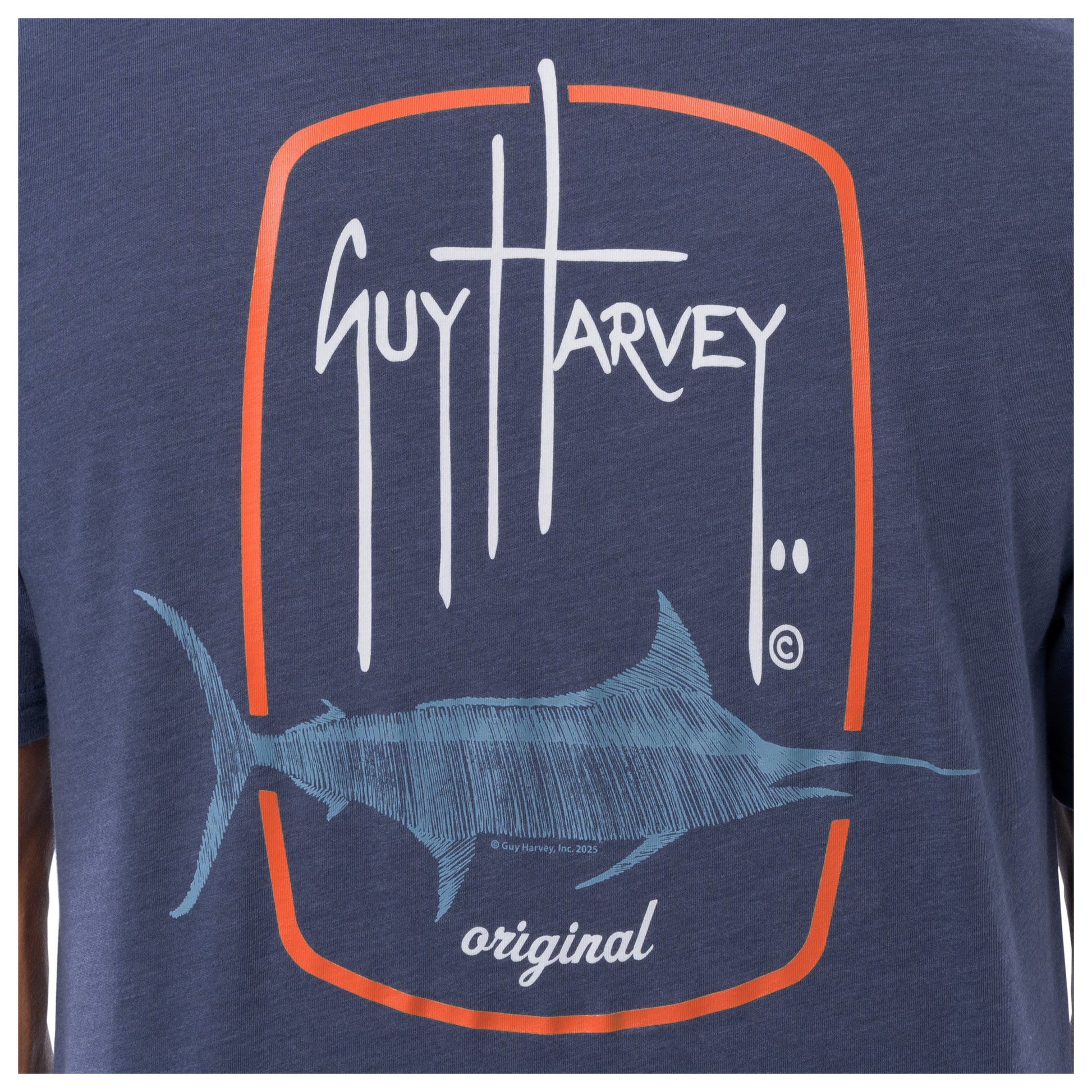 Navy blue t-shirt with Guy Harvey logo and fish design