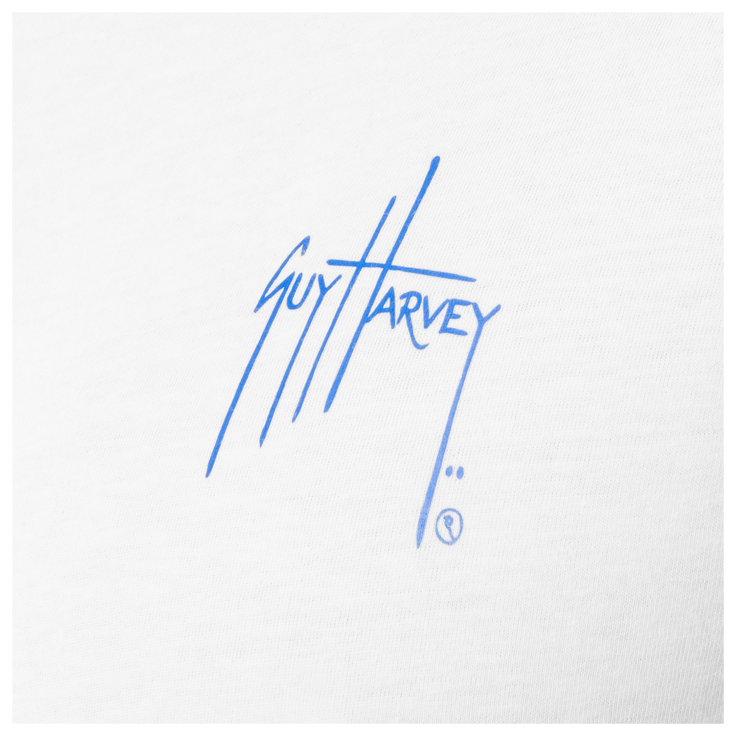 Blue signature on a white background