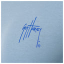 Blue Guy Harvey logo on a light blue background