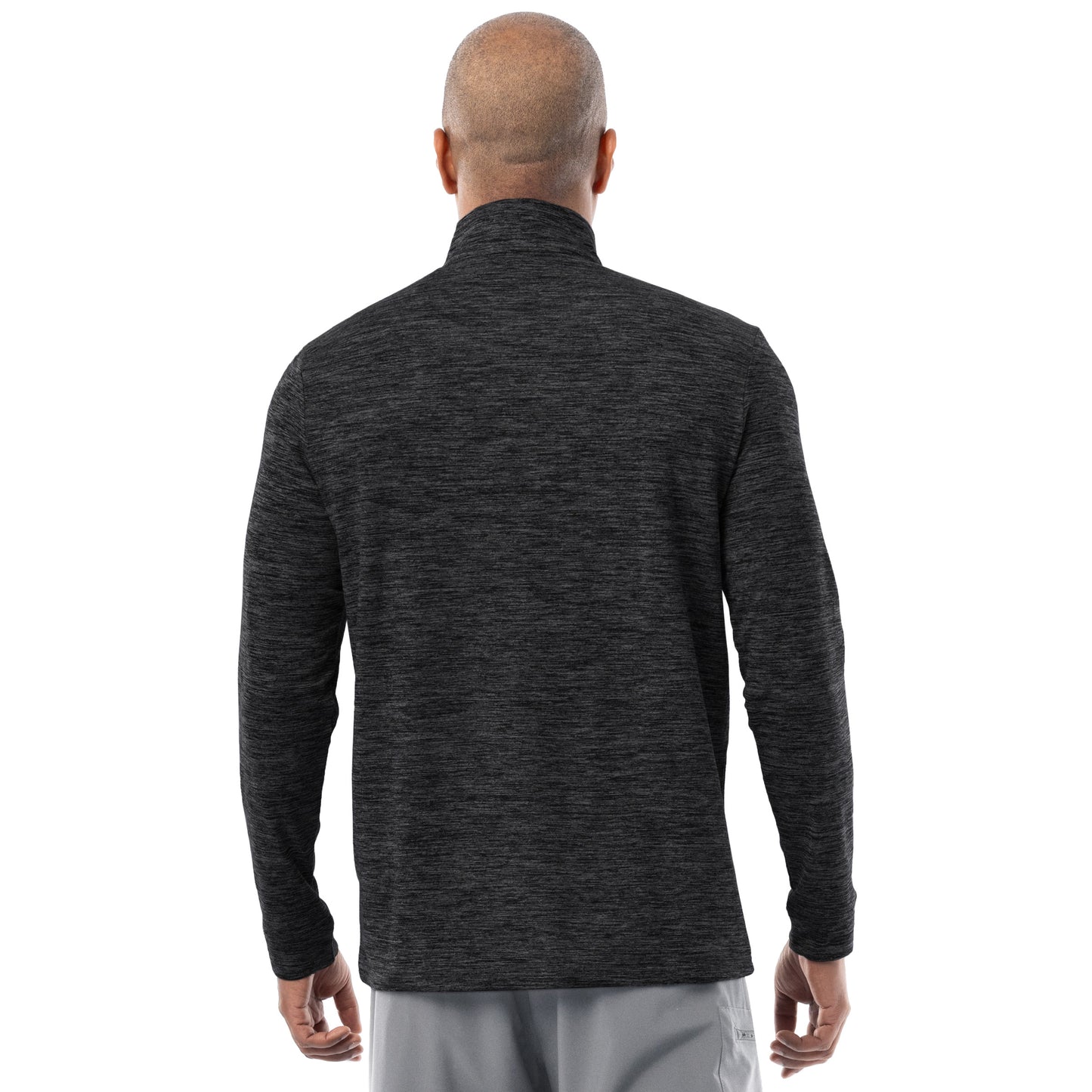 Guy Harvey men’s black fleece quarter zip pullover back view showing clean, seamless design and athletic fit.