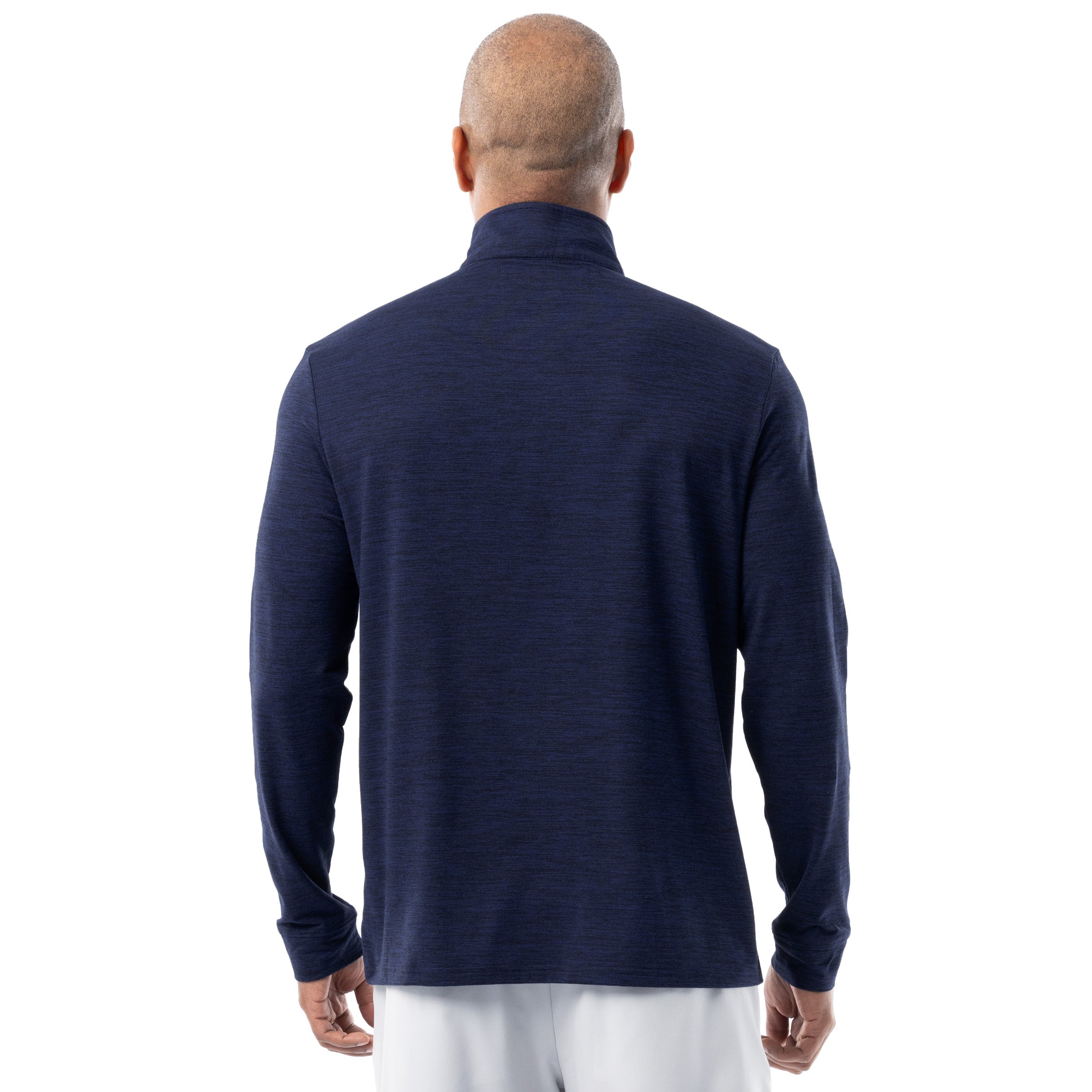Guy Harvey men’s navy fleece quarter zip pullover back view showing clean, seamless athletic design