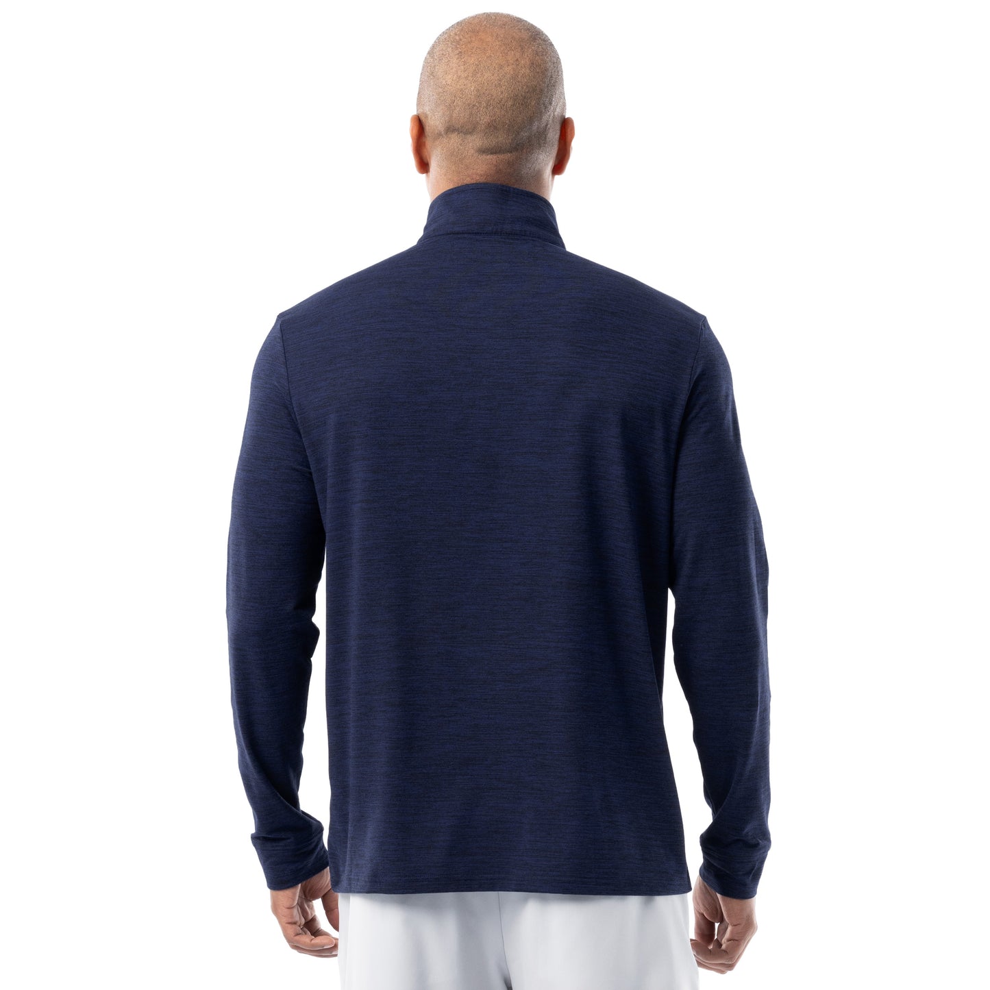 Guy Harvey men’s navy fleece quarter zip pullover back view showing clean, seamless athletic design