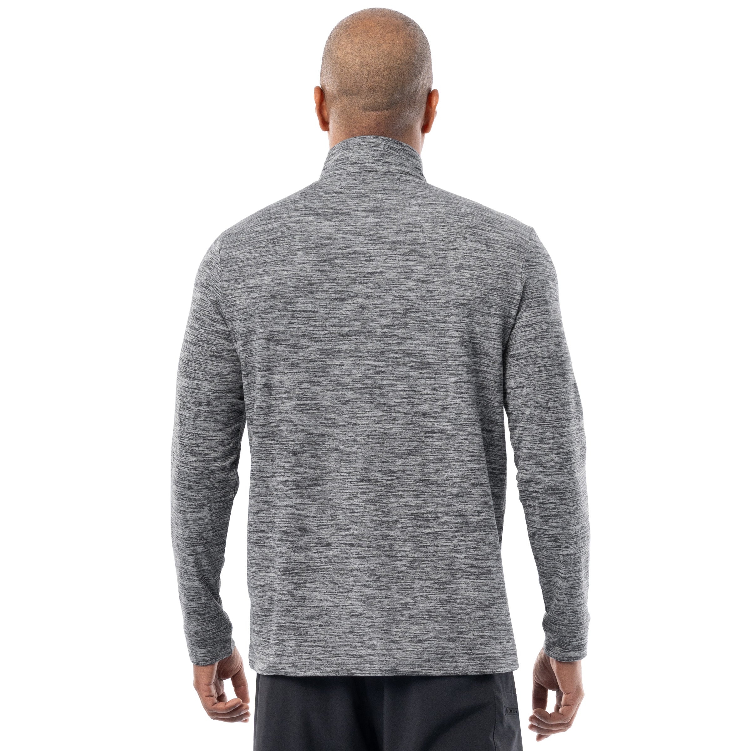Guy Harvey men’s heather gray fleece quarter zip pullover back view showing clean, seamless athletic design