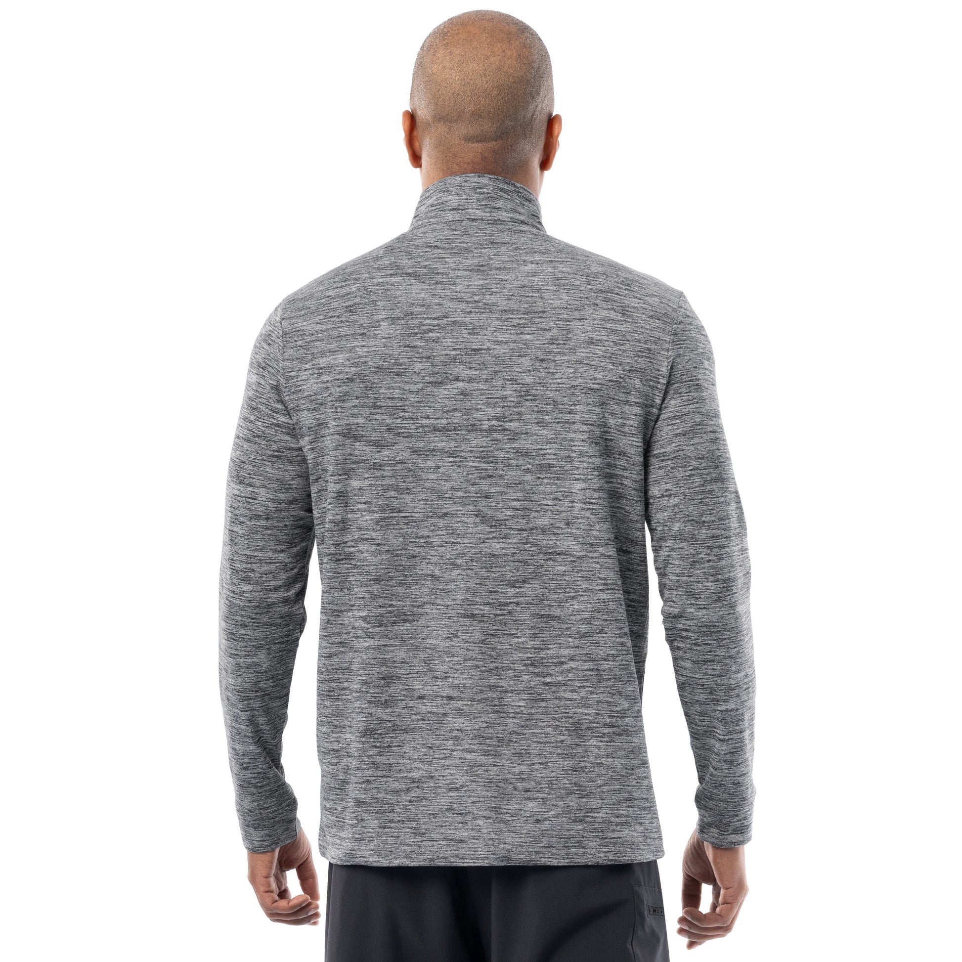 Guy Harvey men’s heather gray fleece quarter zip pullover back view showing clean, seamless athletic design