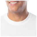 Close-up of a person wearing a white shirt with a visible neck and shoulders.