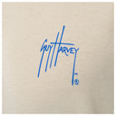 Beige fabric with blue Guy Harvey logo