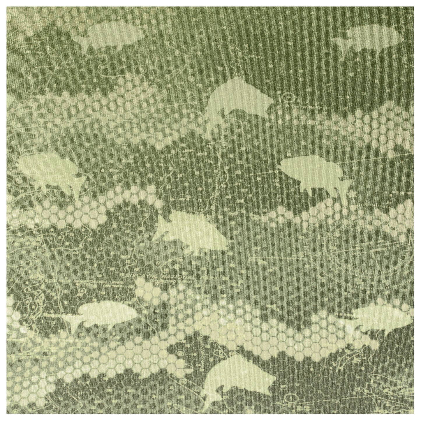 Patterned fabric with green and beige design