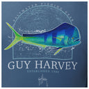 T-shirt with Guy Harvey logo and a mahi illustration on a blue background